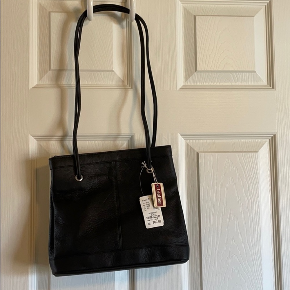 Black leather shoulder bag